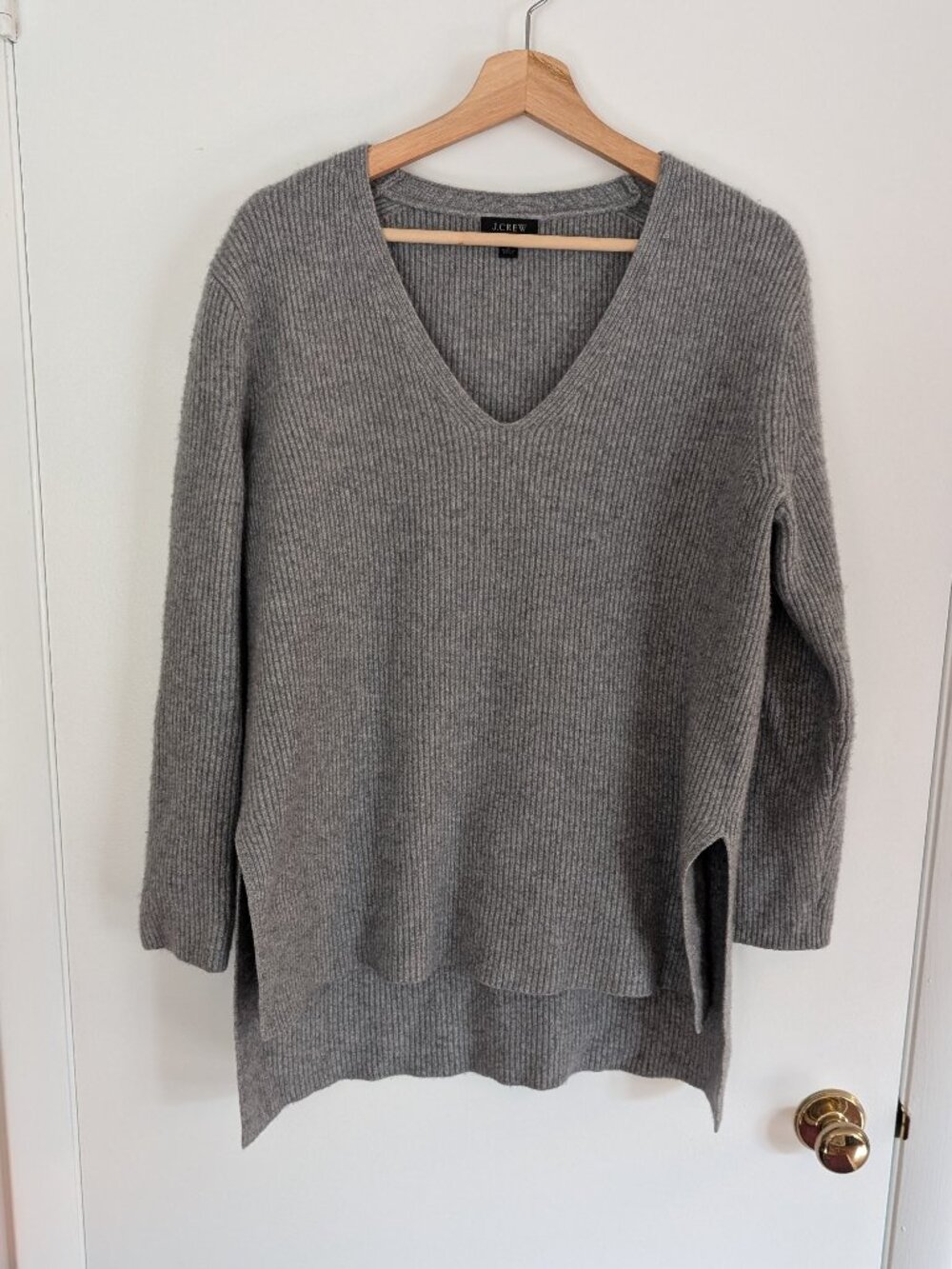 J.Crew 100% Cashmere Ribbed V-Neck Tunic Sweater, Size L